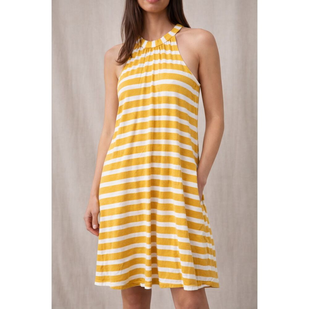 Market & Spruce Yellow White Striped Halter Dress M Sundress Wedding Guest